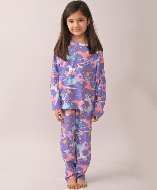 UNICORN PLANET GIRLS LONG SLEEVES PYJAMA SET - PURPLE