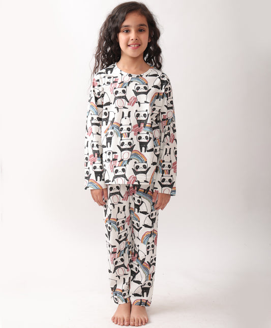SUMMER PANDA GIRLS LONG SLEEVES PYJAMA SET - WHITE