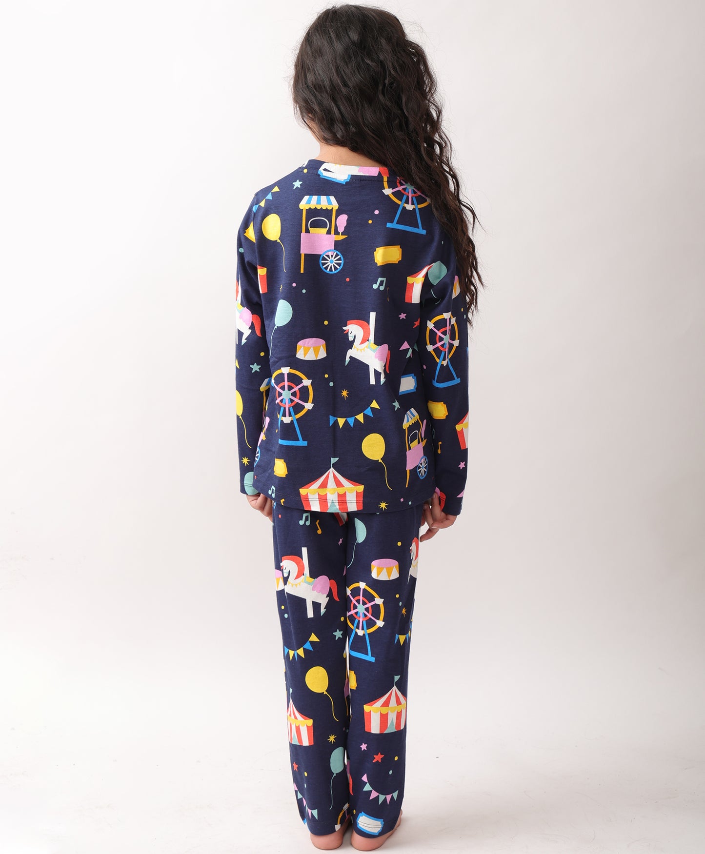 SUMMER CARNIVAL CIRCUS GIRLS LONG SLEEVES PYJAMA SET - NAVY