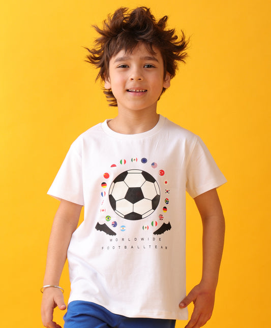 FOOTBALL TEAM SHORT SLEEVE BOYS T-SHIRT - WHITE