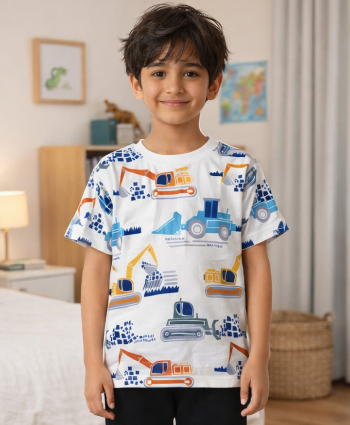 Digger Summer Boys Short Sleeve T-Shirt - White