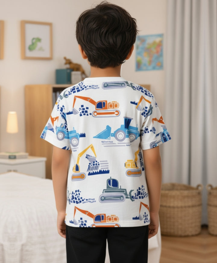 Digger Summer Boys Short Sleeve T-Shirt - White
