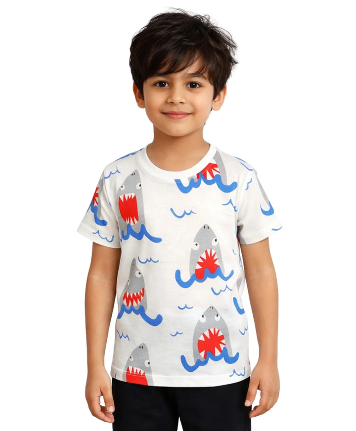 Shark Summer Boys Short Sleeve T-Shirt - White