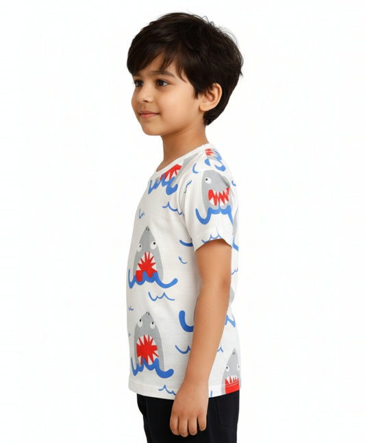 SHARK SUMMER BOYS SHORT SLEEVE T-SHIRT - WHITE