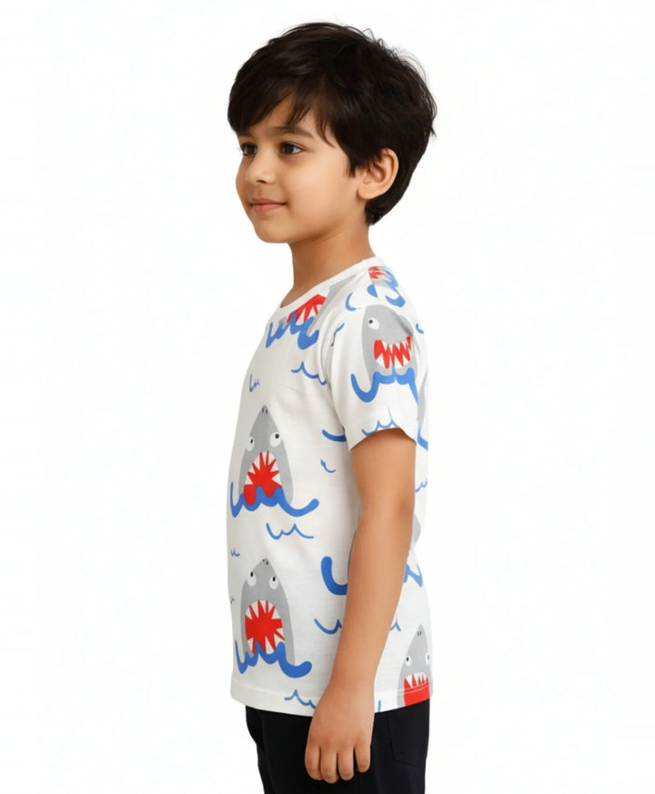 Shark Summer Boys Short Sleeve T-Shirt - White