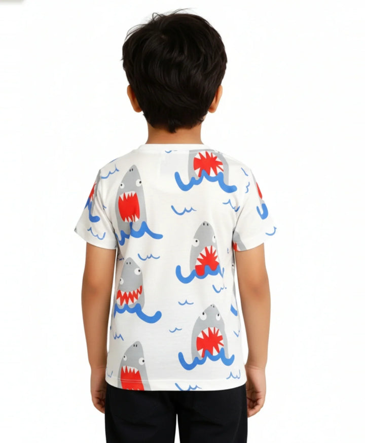 Shark Summer Boys Short Sleeve T-Shirt - White