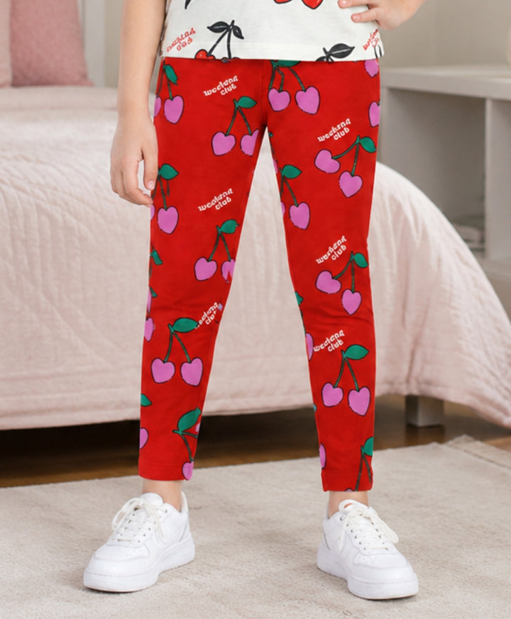Cherry Red Summer Girls Legging - Red