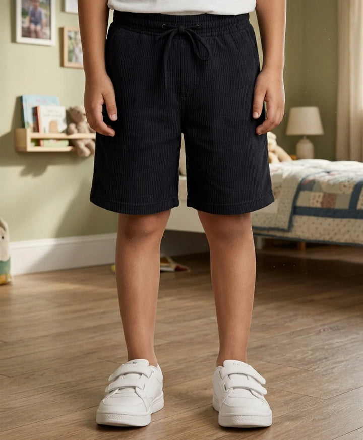 Black Texture Stripe Boys Shorts - Black