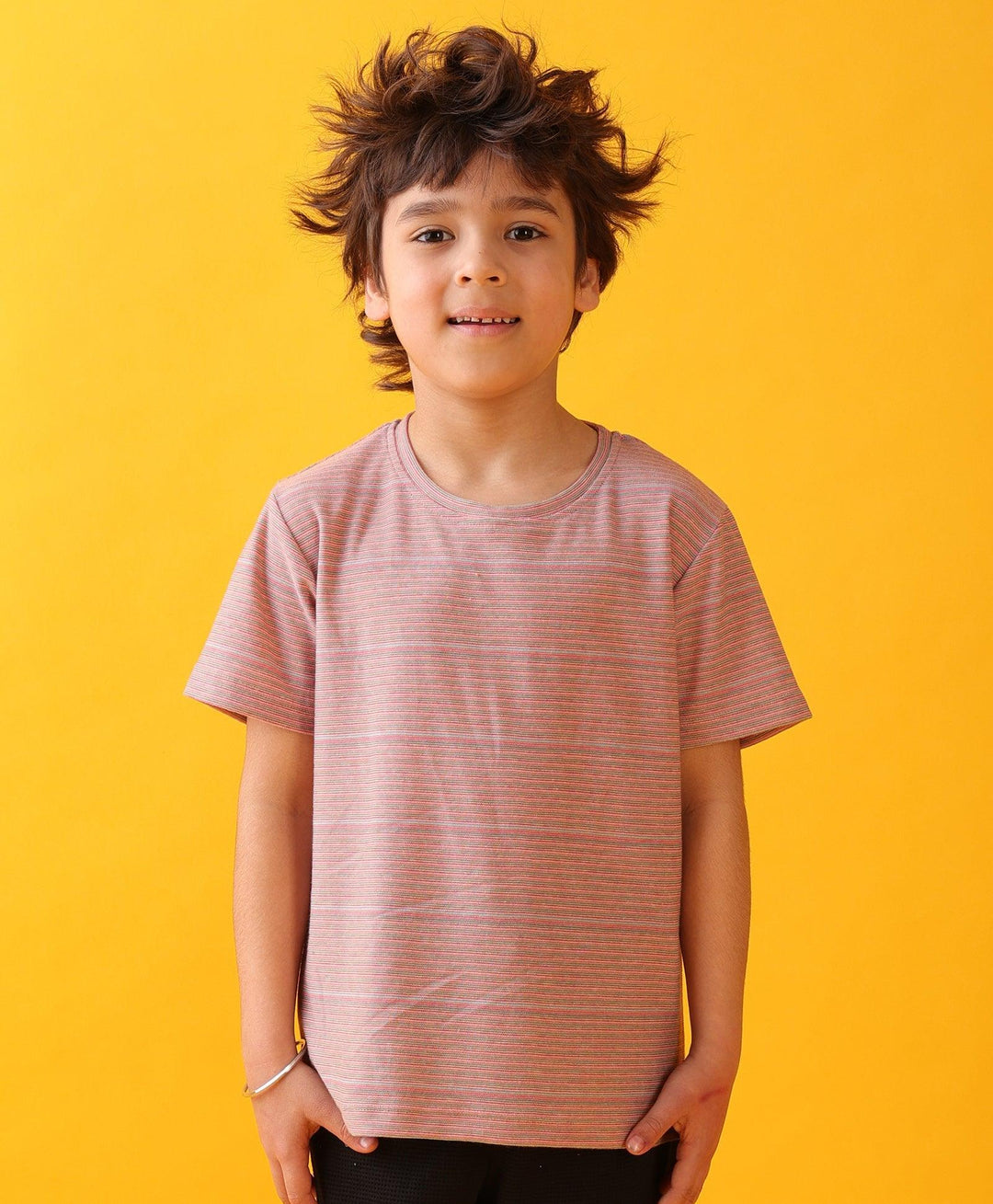 Ornage Stripes Boys Short Sleeves T-Shirt - Orange