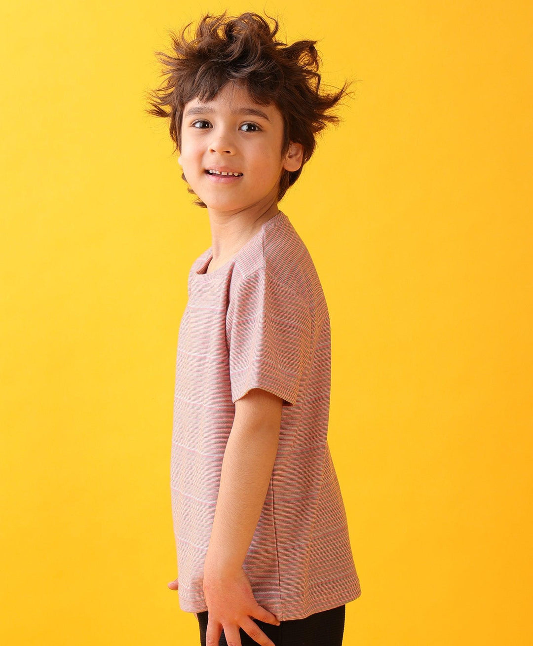 Ornage Stripes Boys Short Sleeves T-Shirt - Orange