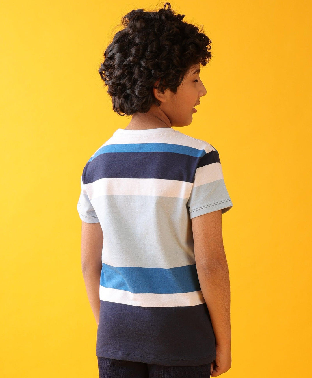 Sky White Navy Stripes Boys Short Sleeves T-Shirt - White