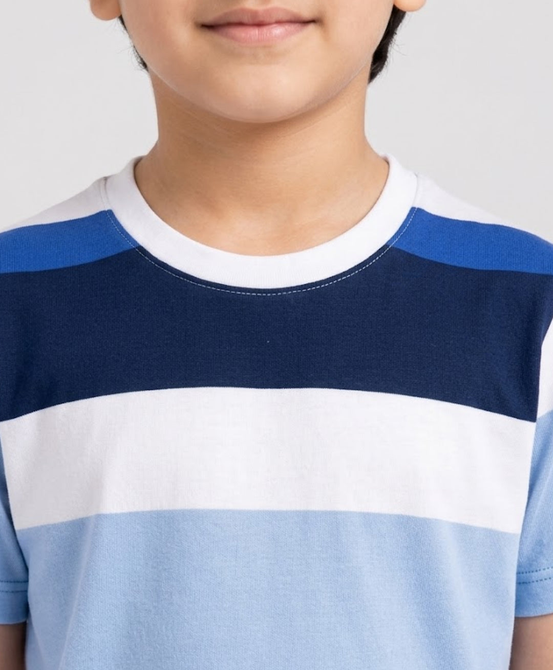 Sky White Navy Stripes Boys Short Sleeves T-Shirt - White