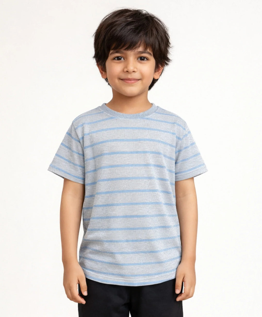 Grey Blue Stripe Boys Short Sleeve T-Shirt - Grey