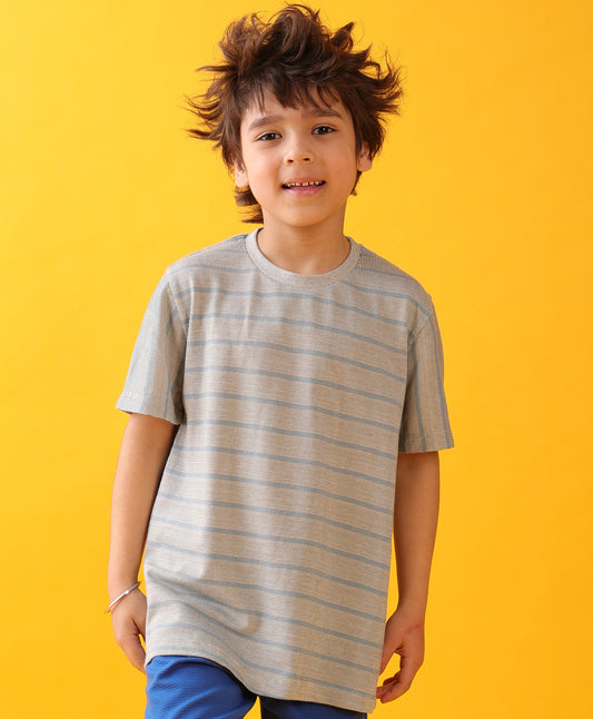 GREY BLUE STRIPE BOYS SHORT SLEEVE T-SHIRT - GREY