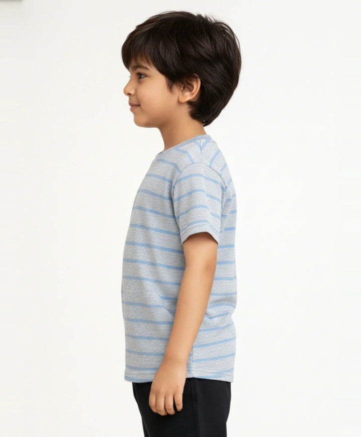 Grey Blue Stripe Boys Short Sleeve T-Shirt - Grey