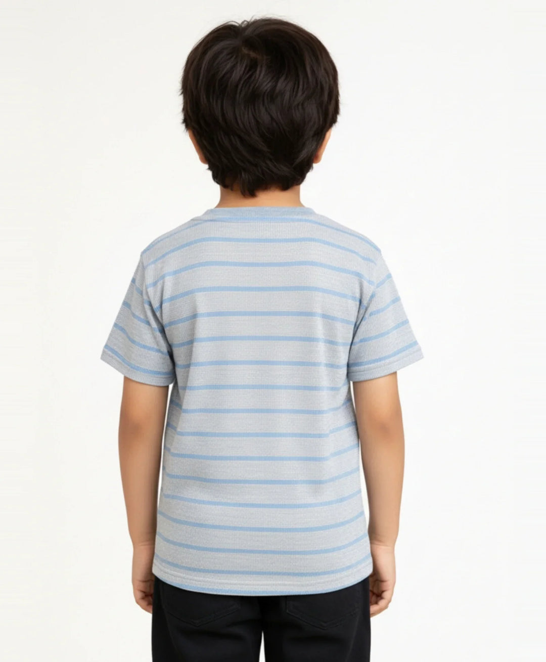 Grey Blue Stripe Boys Short Sleeve T-Shirt - Grey