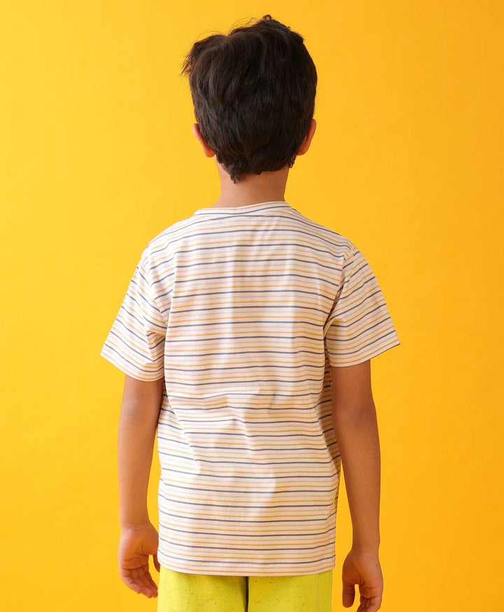 MUSTARD THIN STRIPE SHORT SLEEVE BOYS T-SHIRT - OFF WHITE - Anthrilo 