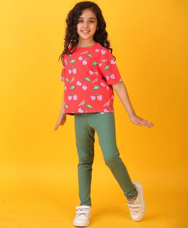 CHERRY RED HEART FUN LEGGING SET - RED/GREEN - Anthrilo 