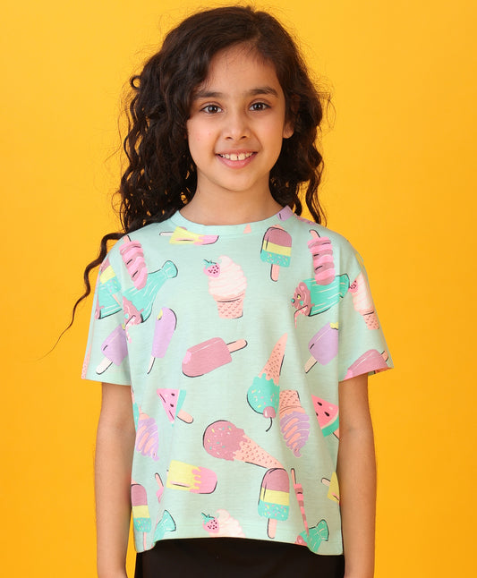 ICECREAM AQUA SHORT SLEEVES SUMMER T-SHIRT - AQUA