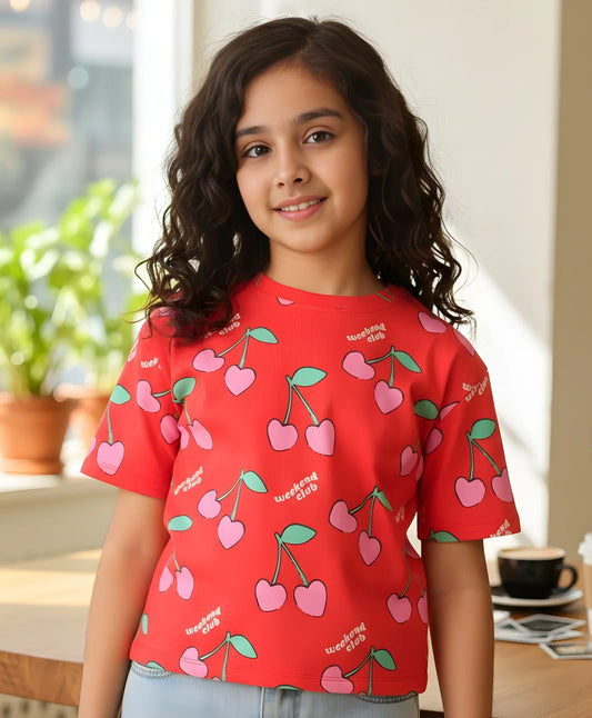 CHERRY RED SHORT SLEEVES SUMMER T-SHIRT - RED