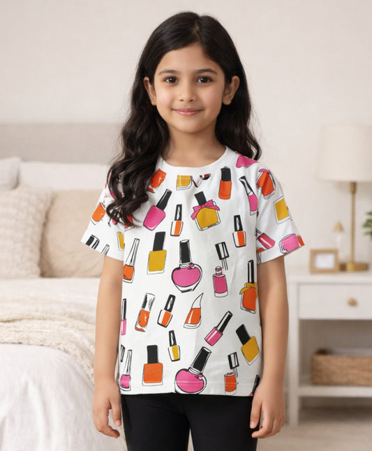 NAIL PAINT SHORT SLEEVES SUMMER T-SHIRT