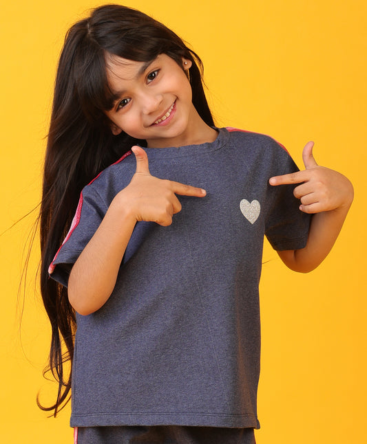 BLUE MELNAGE PINK GLITTER TAPE GIRLS T-SHIRT - BLUE