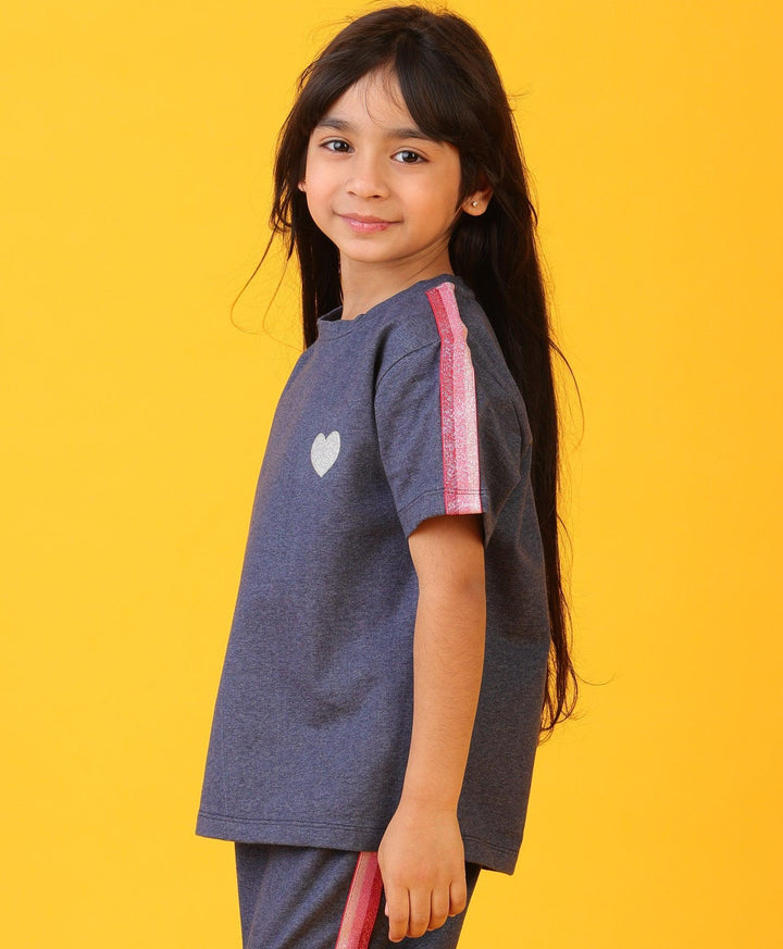 Blue Melnage Pink Glitter Tape Girls T-Shirt - Blue