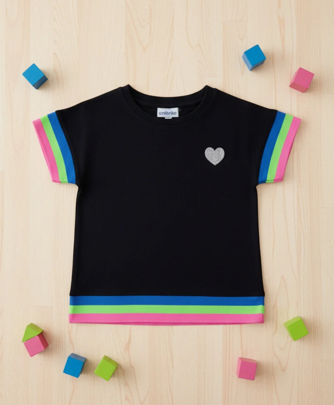 Black Heart Fun Cap Sleeves Summer T-Shirt - Black