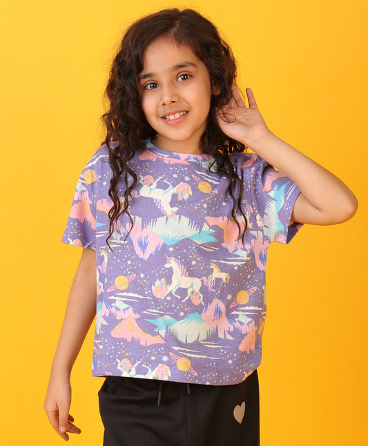 UNICORN PLANET SHORT SLEEVES SUMMER T-SHIRT - PURPLE