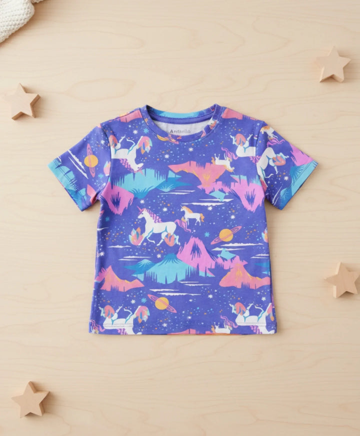 Unicorn Planet Short Sleeves Summer T-Shirt - Purple