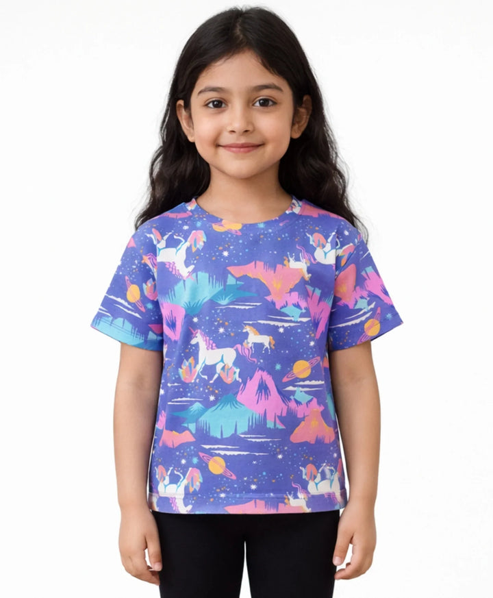 Unicorn Planet Short Sleeves Summer T-Shirt - Purple