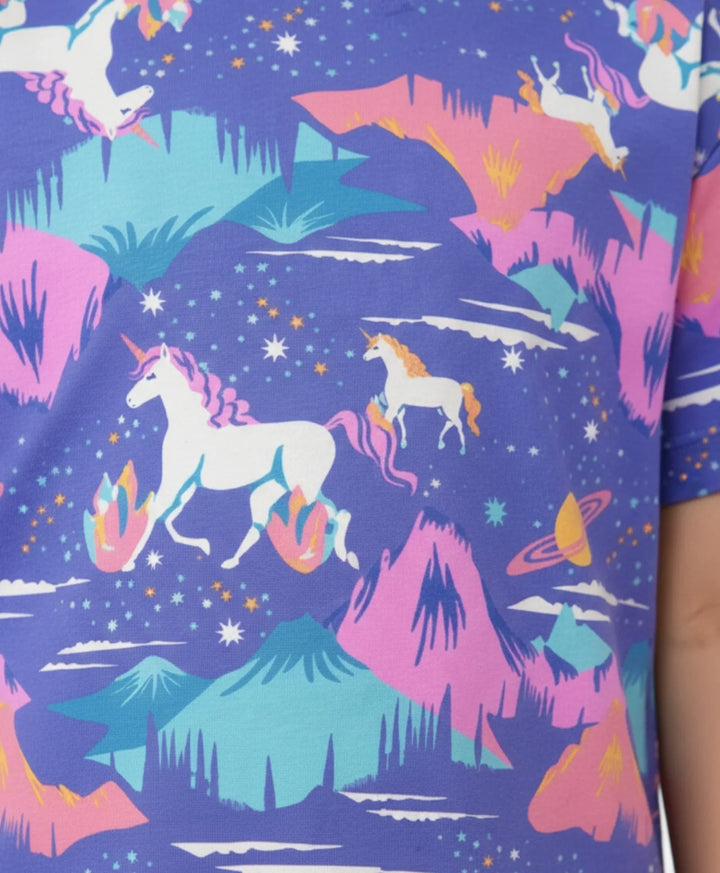 Unicorn Planet Short Sleeves Summer T-Shirt - Purple