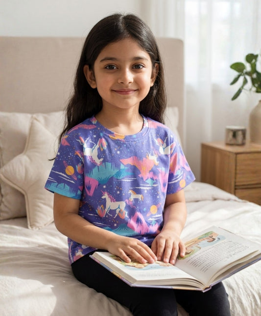 UNICORN PLANET SHORT SLEEVES SUMMER T-SHIRT - PURPLE