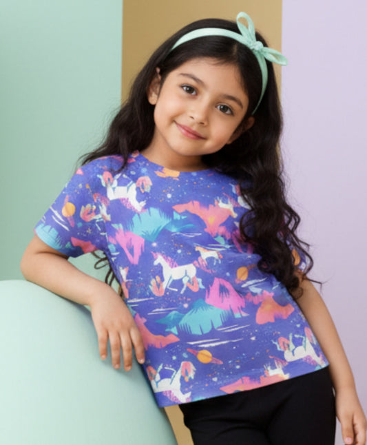 UNICORN PLANET SHORT SLEEVES SUMMER T-SHIRT - PURPLE