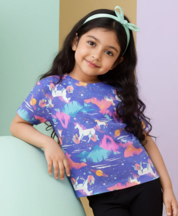 Unicorn Planet Short Sleeves Summer T-Shirt - Purple