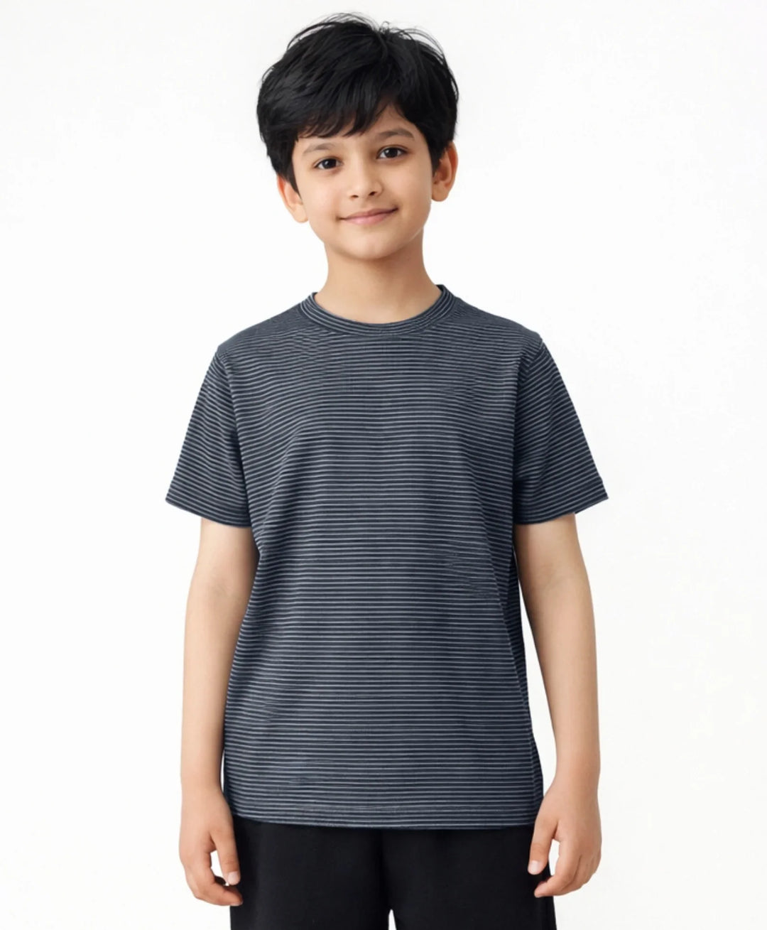 Navy Blue Stripe Summer Boys Short Sleeve T-Shirt - Navy