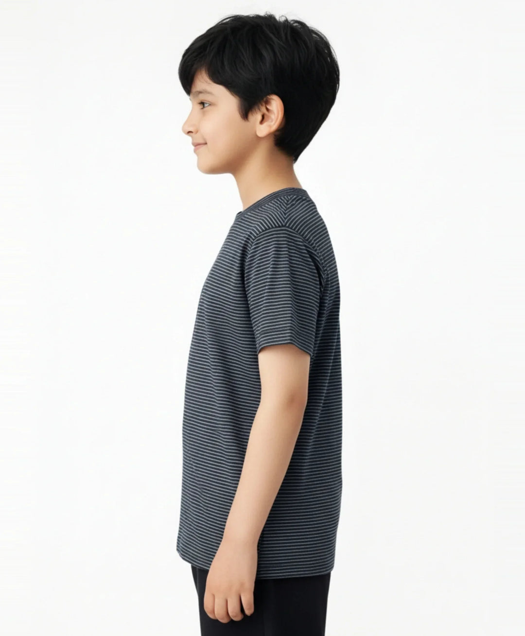 Navy Blue Stripe Summer Boys Short Sleeve T-Shirt - Navy