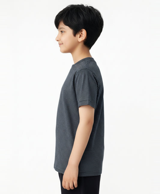 NAVY BLUE STRIPE SUMMER BOYS SHORT SLEEVE T-SHIRT - NAVY