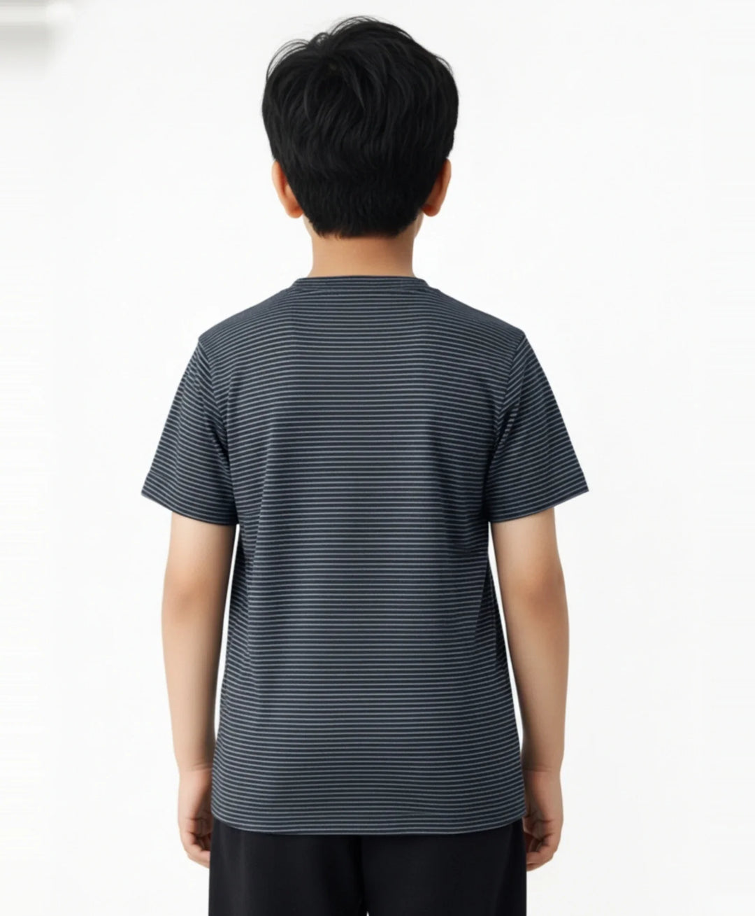 Navy Blue Stripe Summer Boys Short Sleeve T-Shirt - Navy