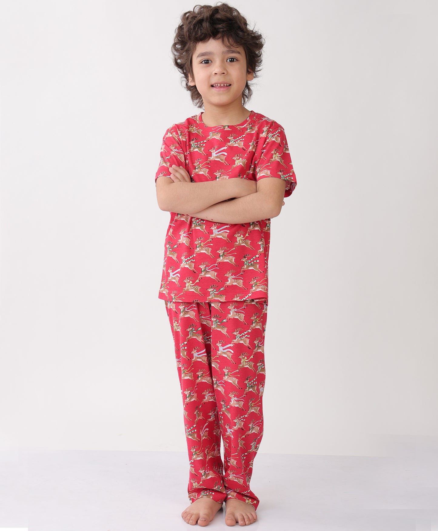 SUMMER REINDEER SHORT SLEEVE PYJAMA SET - RED