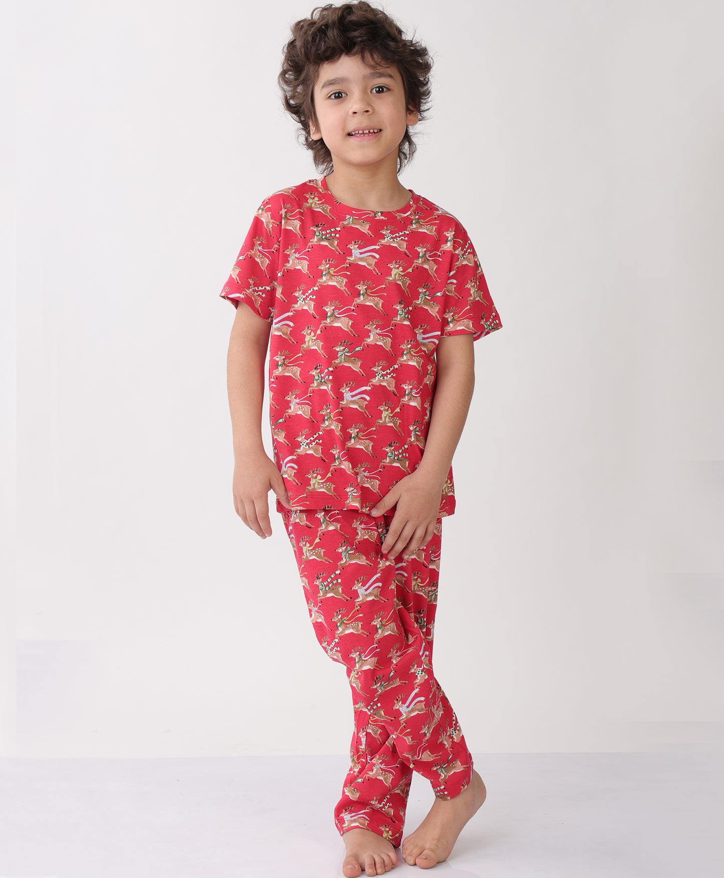 SUMMER REINDEER SHORT SLEEVE PYJAMA SET - RED