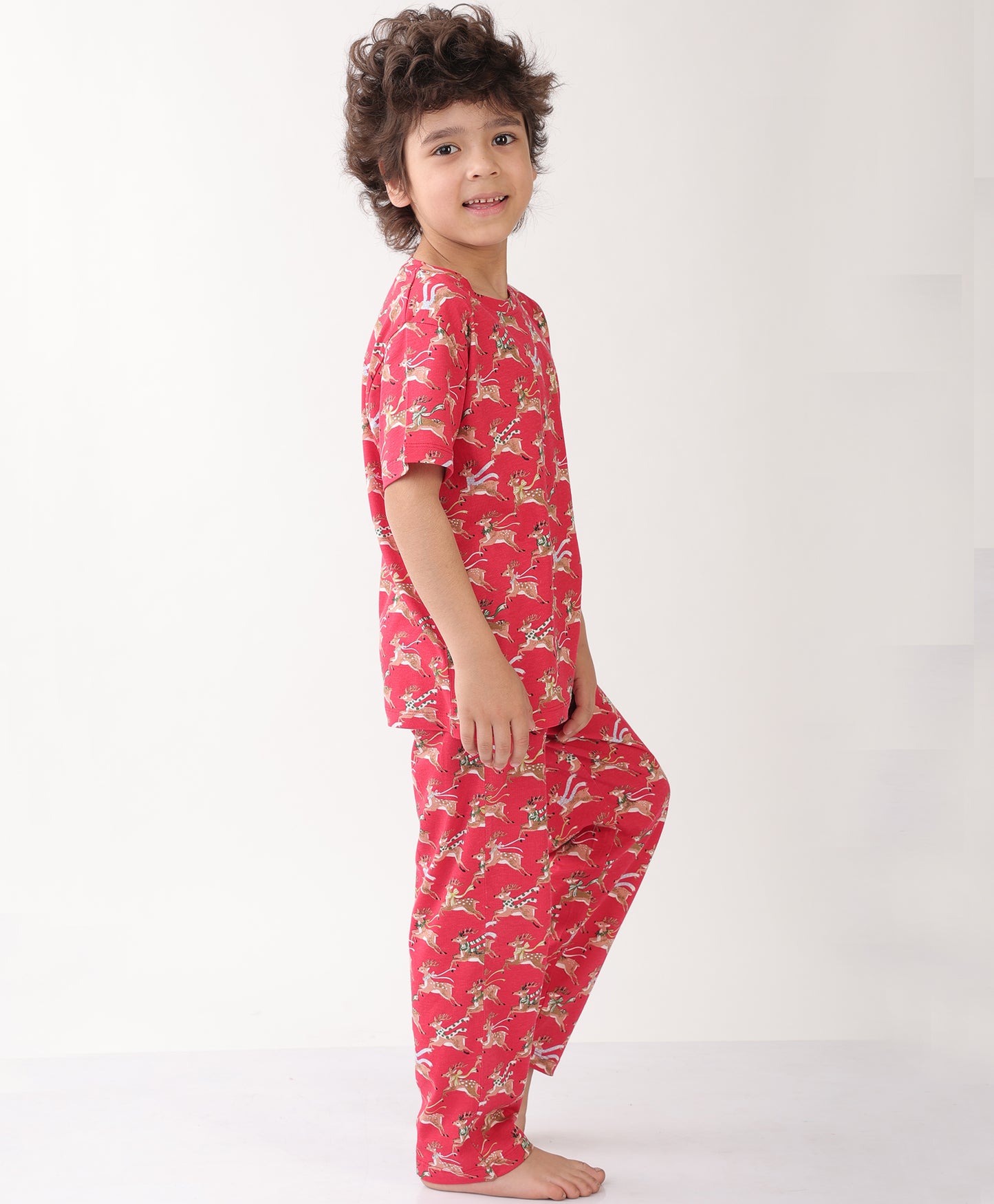 SUMMER REINDEER SHORT SLEEVE PYJAMA SET - RED