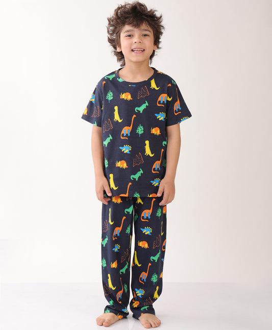 SUMMER DINOSAUR FUN NAVY SHORT SLEEVE PYJAMA SET - NAVY