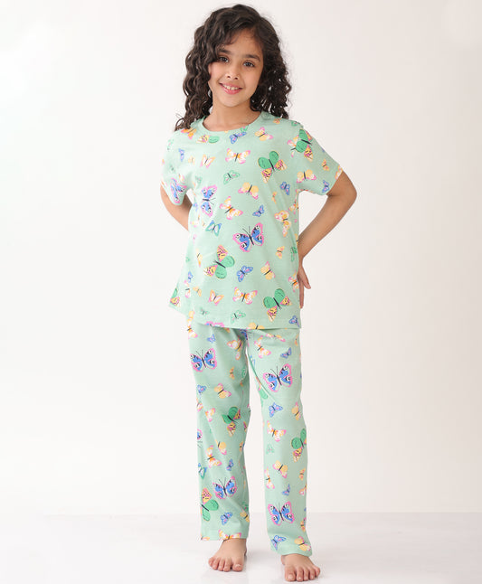 SUMMER BUTTERFLY SHORT SLEEVE PYJAMA SET - GREEN