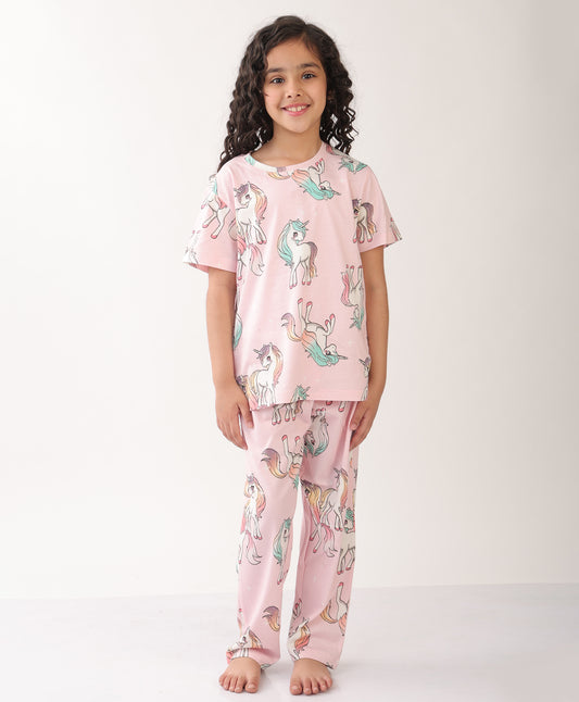 SUMMER UNICORN STAR SHORT SLEEVE PYJAMA  SET - PINK
