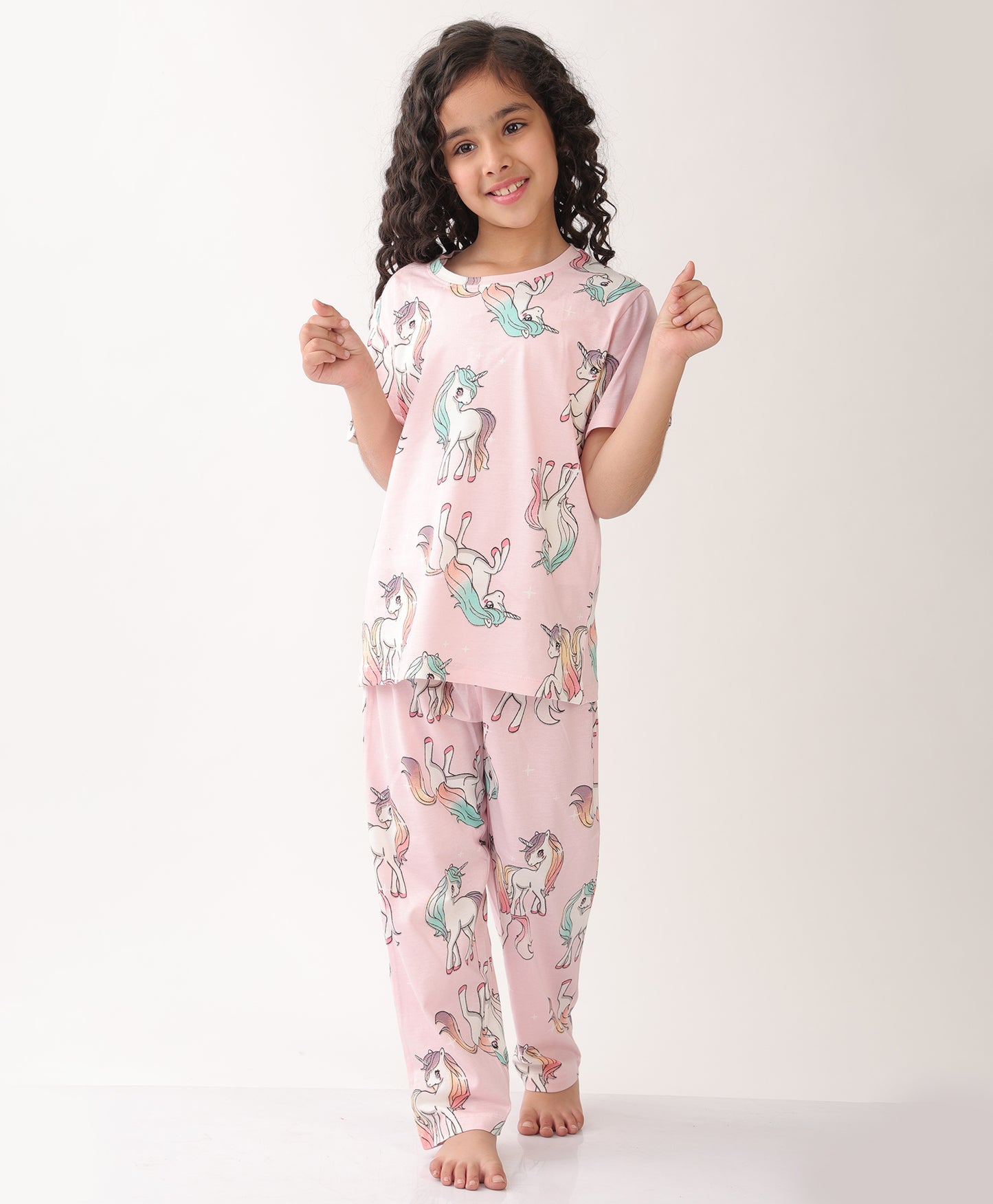 SUMMER UNICORN STAR SHORT SLEEVE PYJAMA  SET - PINK