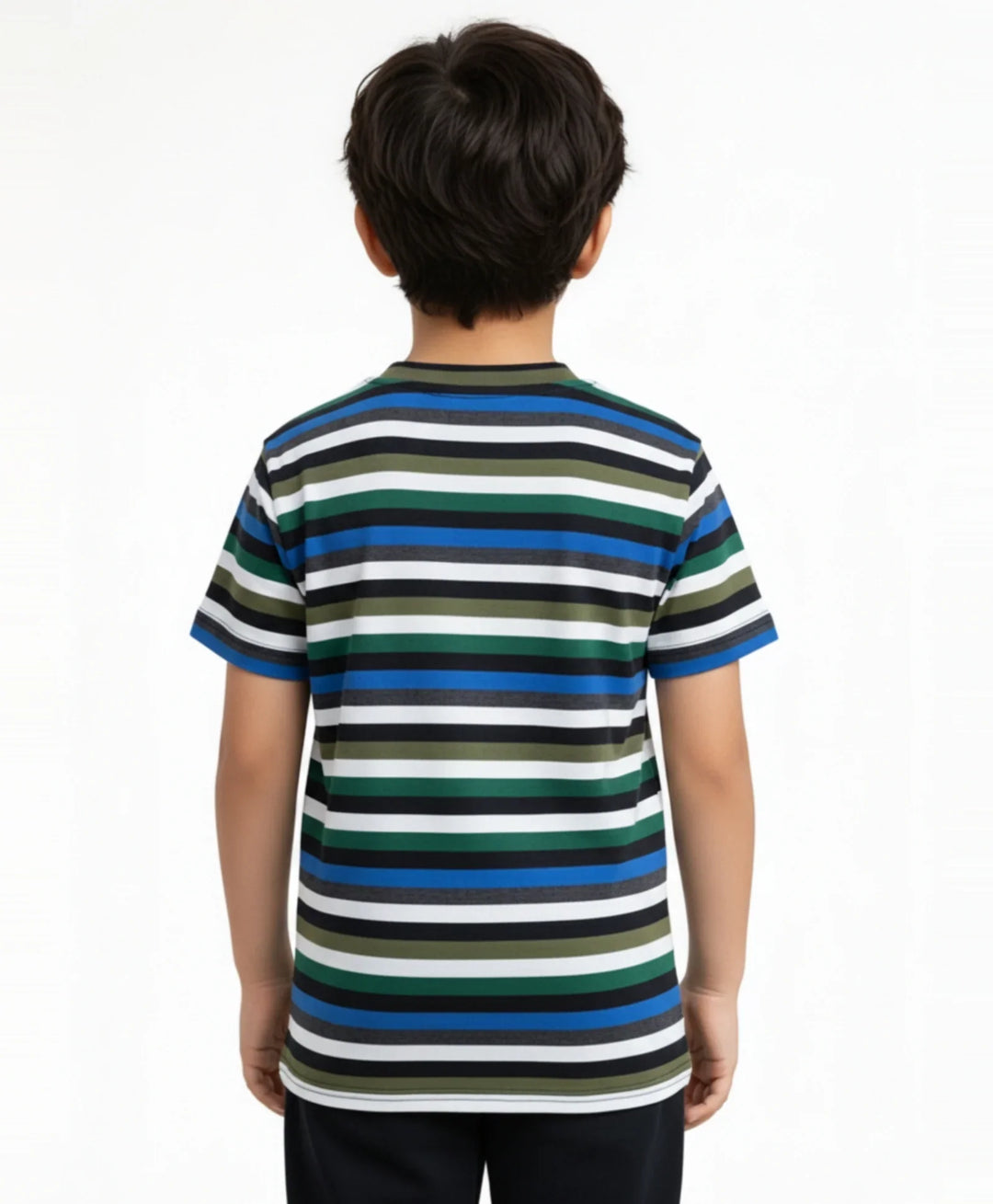 Blue Green White Striped Boys Short Sleeves T-Shirt - Multi
