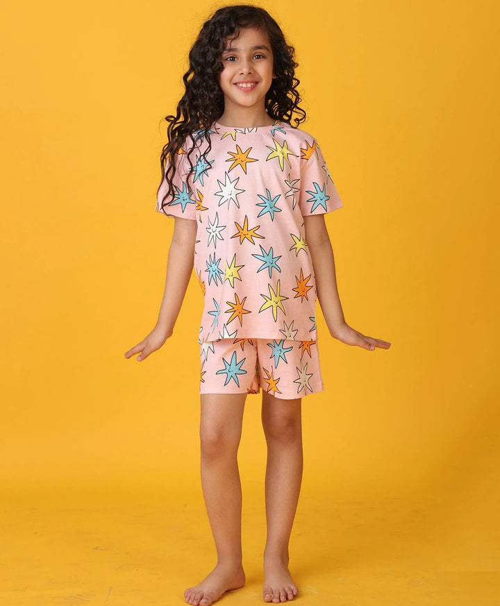 PINK STAR GIRLS SLEEPWEAR SHORT SET - PINK - Anthrilo 