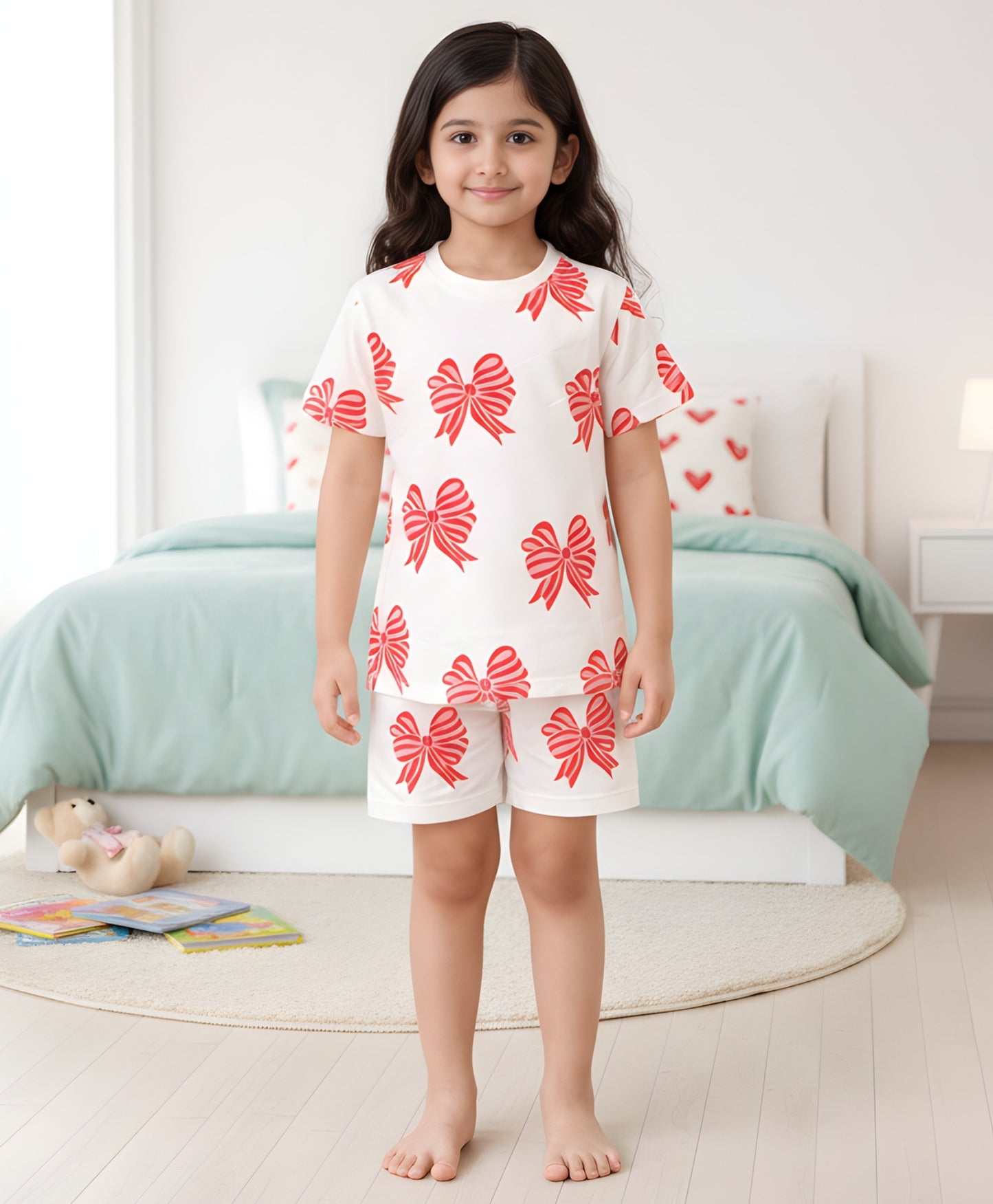 PINK BOW GIRLS SLEEPWEAR SHORT SET - PINK
