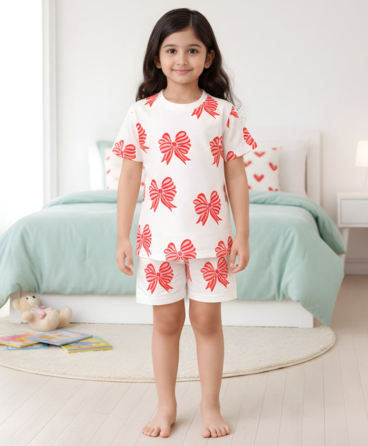 PINK BOW GIRLS SLEEPWEAR SHORT SET - PINK